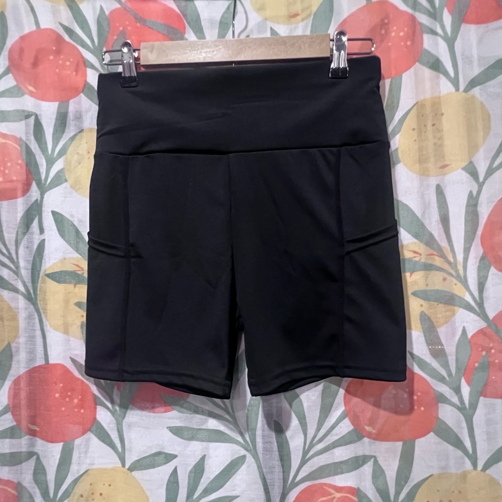 SHEIN Black Athleisure Women's Minimalist Active Biker Yoga Shorts Pockets - Picture 2 of 4